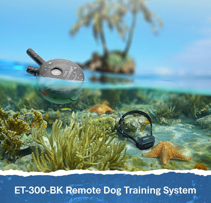 - ET-300 Black - Ecollar Dog Training Collar with Remote Control - 1/2 Mile Range, Waterproof, Rechargeable, 100 Training Stimulation Levels, Vibration and Tone W/Petstek Training Clicker
