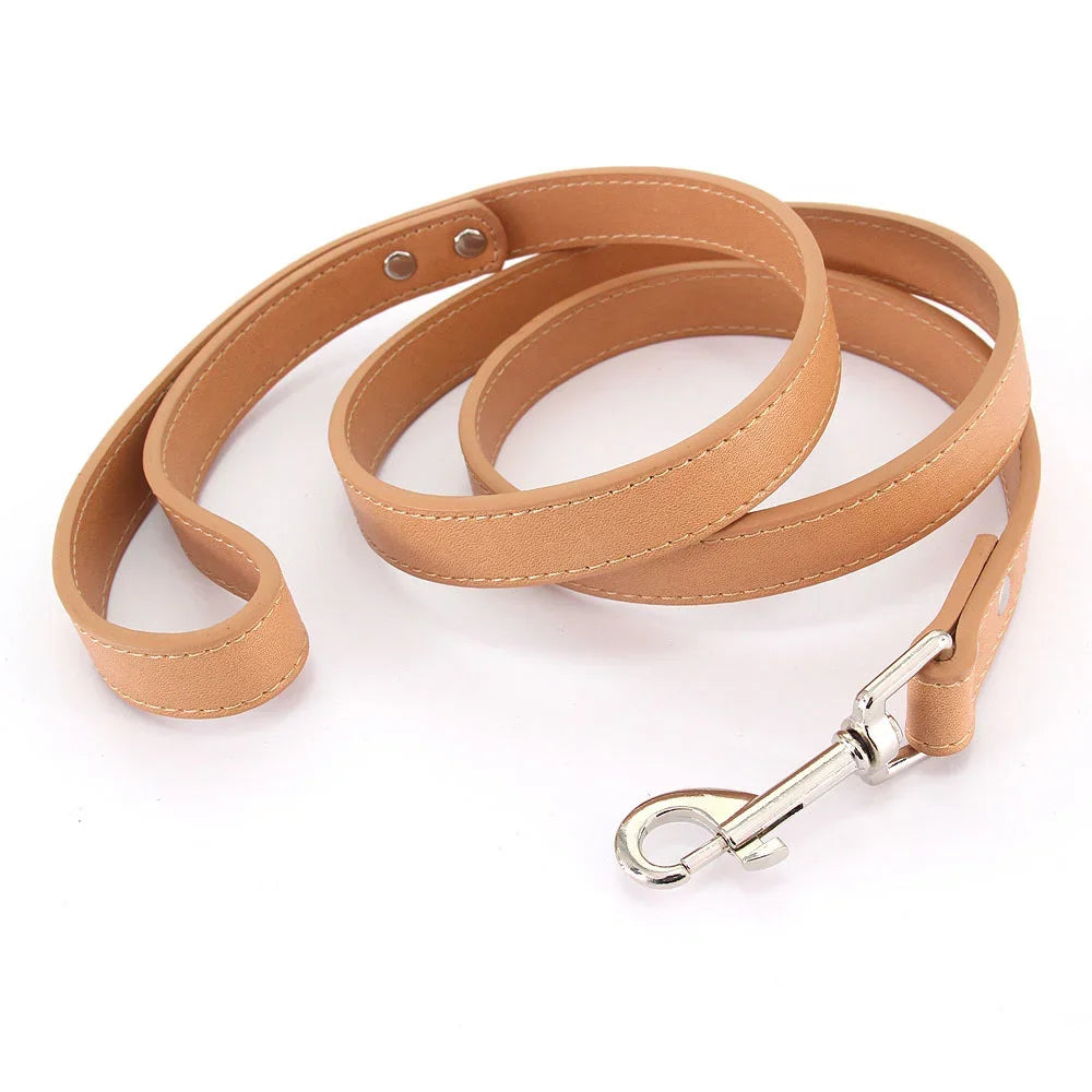 16 Colors Dog Leash Soild Color Leather Pet Walking Training Leads for Small Medium Dogs Cat in Collar and Harness 120Cm