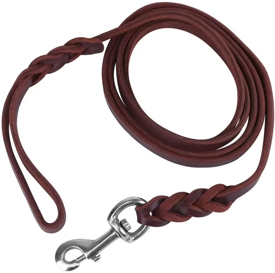 Genuine Leather Dog Leash Dogs Long Leashes Braided Pet Walking Training Leads Brown Black Colors for Medium Large Pet