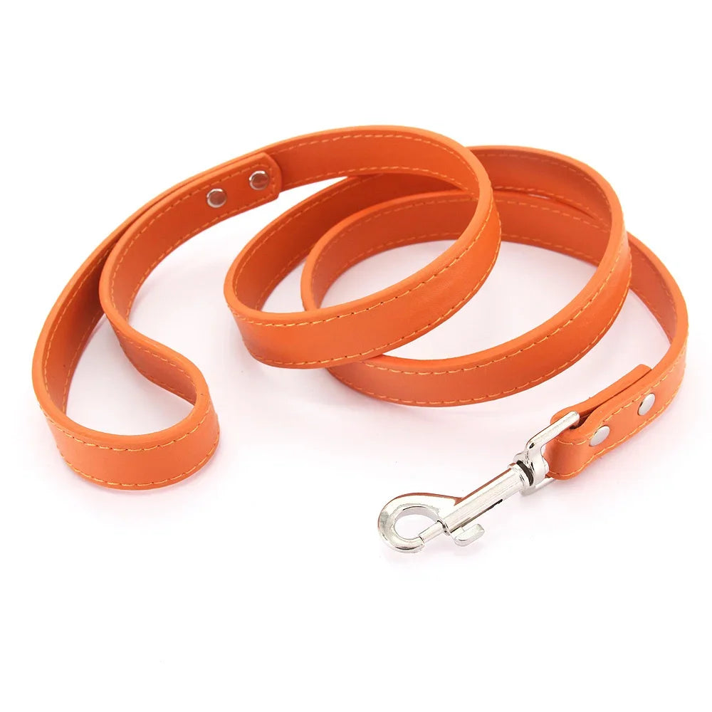 16 Colors Dog Leash Soild Color Leather Pet Walking Training Leads for Small Medium Dogs Cat in Collar and Harness 120Cm