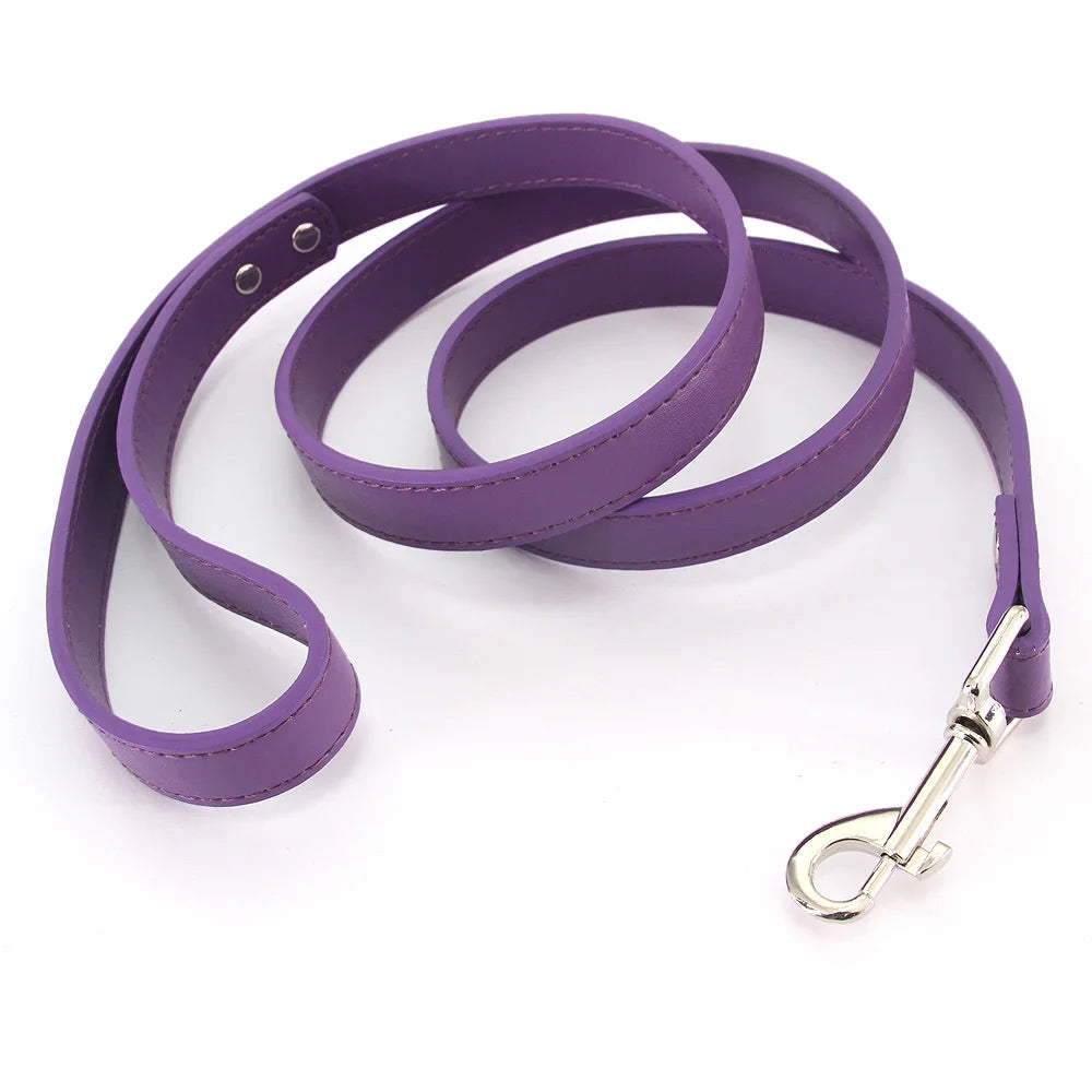 16 Colors Dog Leash Soild Color Leather Pet Walking Training Leads for Small Medium Dogs Cat in Collar and Harness 120Cm