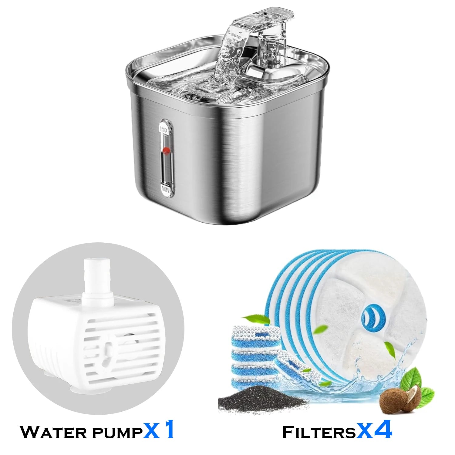 Cat Water Fountain Stainless Steel Pet Water Fountain for Cats inside 1Filters&Ultra-Quiet Pump 2.2L/73Oz Dog Pet Water Fountain
