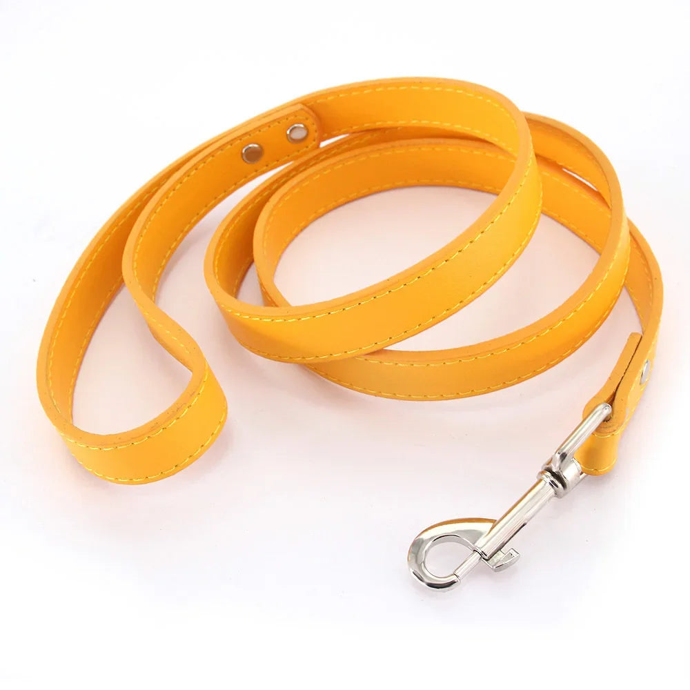 16 Colors Dog Leash Soild Color Leather Pet Walking Training Leads for Small Medium Dogs Cat in Collar and Harness 120Cm