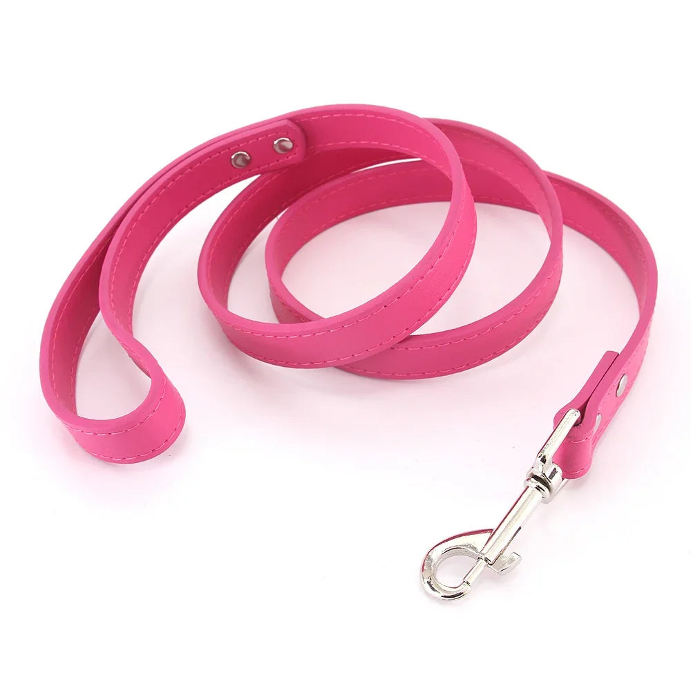 16 Colors Dog Leash Soild Color Leather Pet Walking Training Leads for Small Medium Dogs Cat in Collar and Harness 120Cm