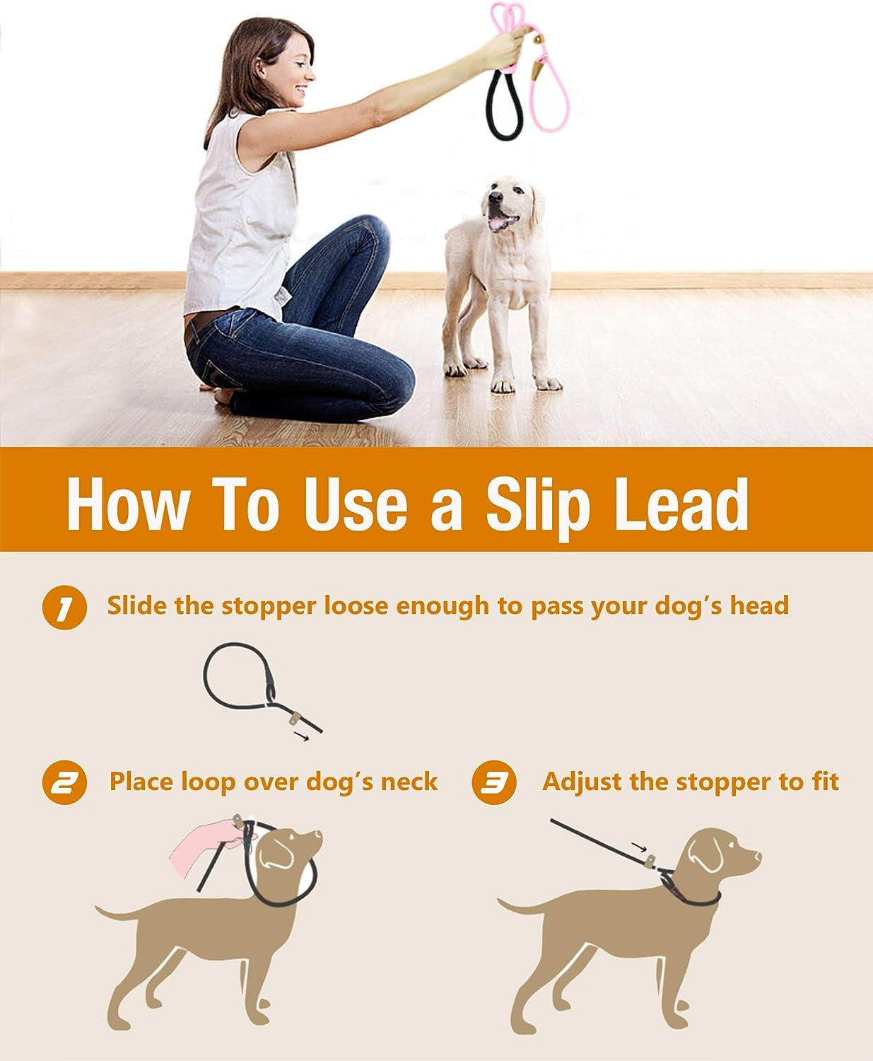 Slip Lead Dog Leash, 8 FT X 1/2" Heavy Duty Dog Loop Leashes, Comfortable Strong Rope Slip Leash for Dogs