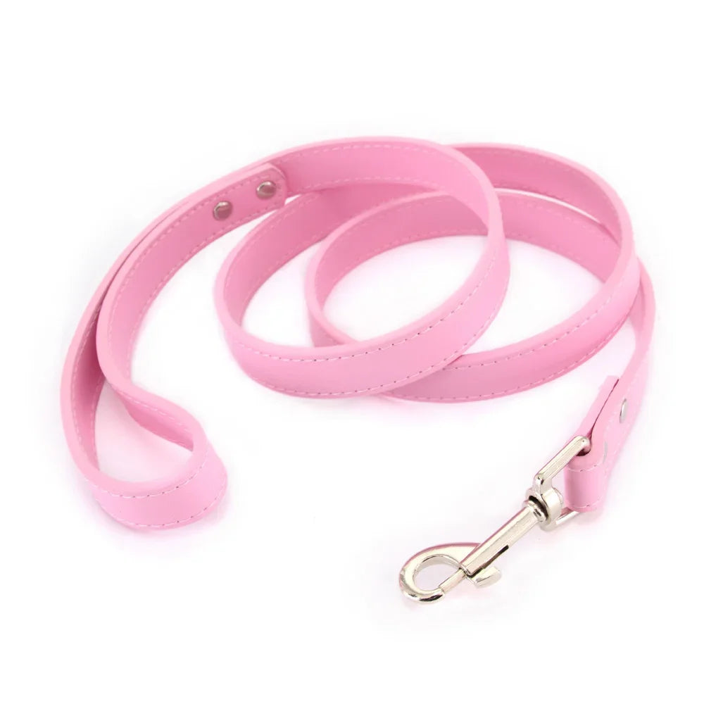 16 Colors Dog Leash Soild Color Leather Pet Walking Training Leads for Small Medium Dogs Cat in Collar and Harness 120Cm