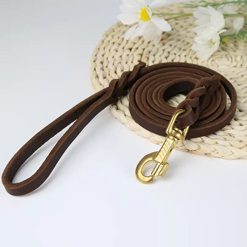 Genuine Leather Dog Leash Dogs Long Leashes Braided Pet Walking Training Leads Brown Black Colors for Medium Large Pet