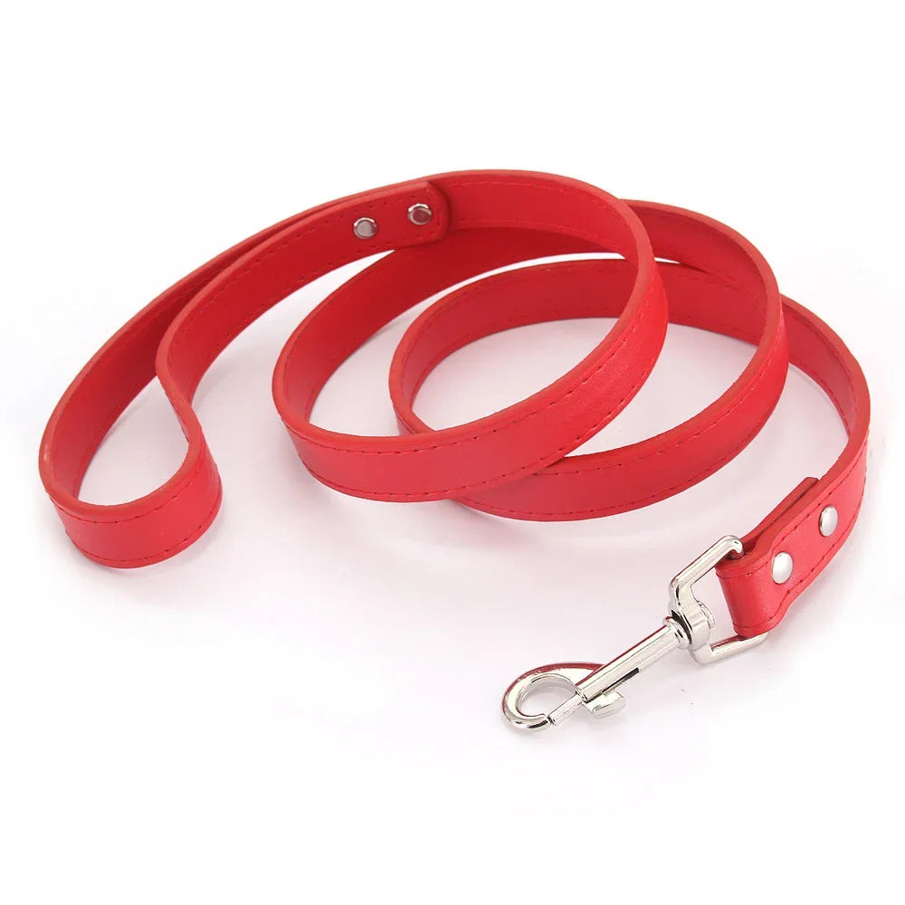 16 Colors Dog Leash Soild Color Leather Pet Walking Training Leads for Small Medium Dogs Cat in Collar and Harness 120Cm