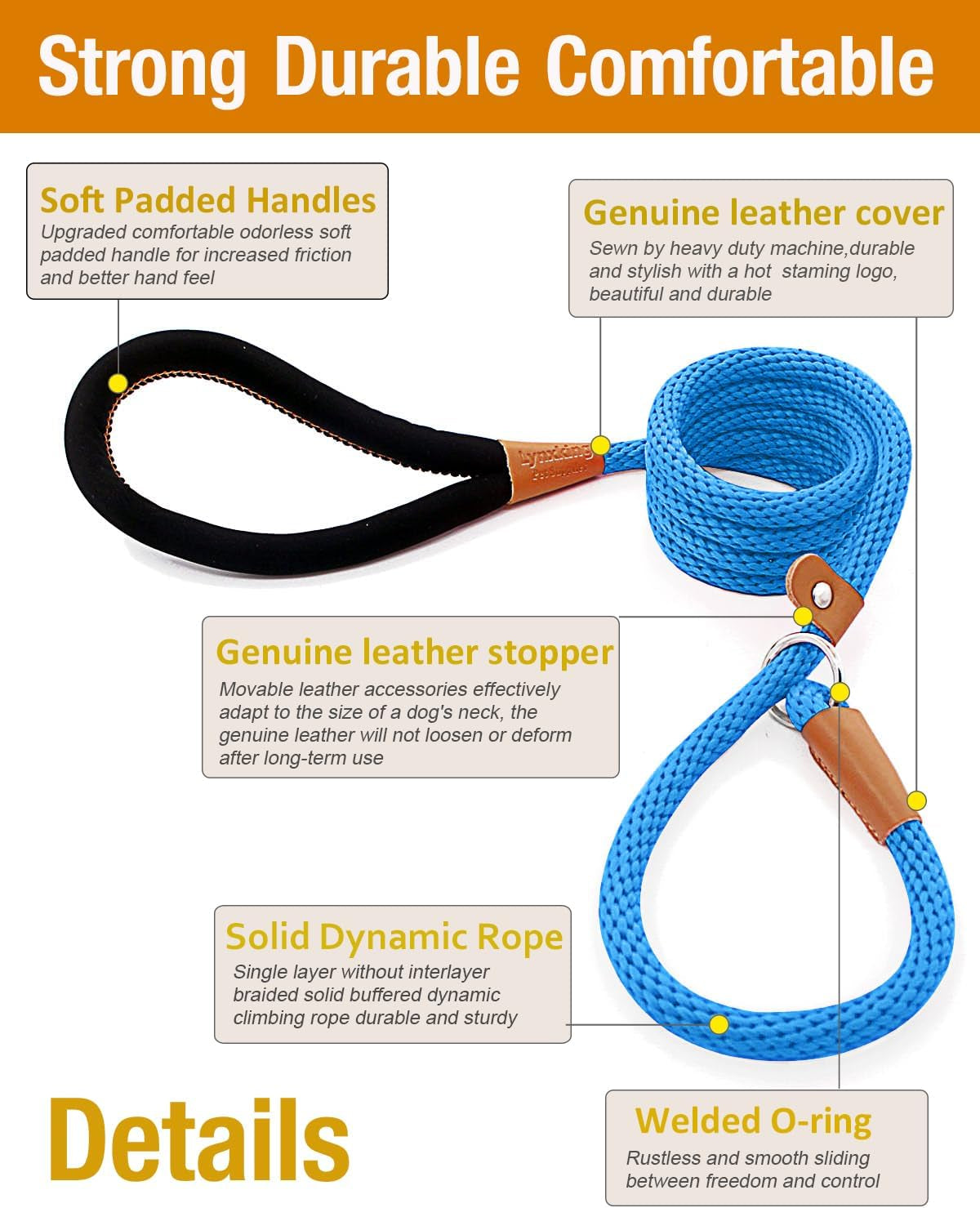 Slip Lead Dog Leash, 8 FT X 1/2" Heavy Duty Dog Loop Leashes, Comfortable Strong Rope Slip Leash for Dogs