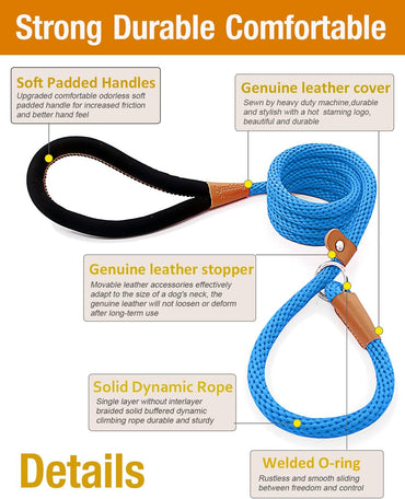 Slip Lead Dog Leash, 8 FT X 1/2" Heavy Duty Dog Loop Leashes, Comfortable Strong Rope Slip Leash for Dogs