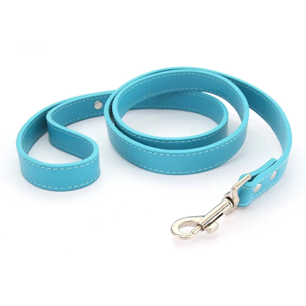 16 Colors Dog Leash Soild Color Leather Pet Walking Training Leads for Small Medium Dogs Cat in Collar and Harness 120Cm