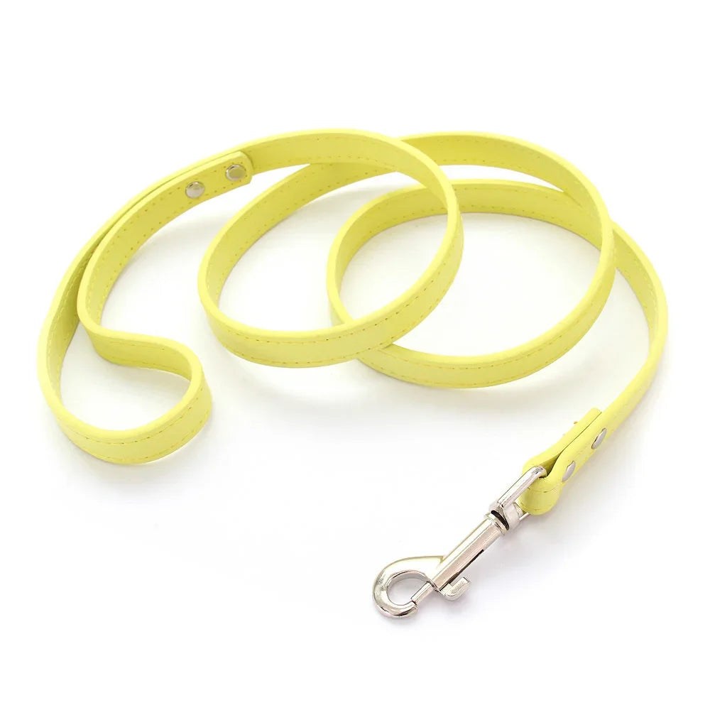 16 Colors Dog Leash Soild Color Leather Pet Walking Training Leads for Small Medium Dogs Cat in Collar and Harness 120Cm