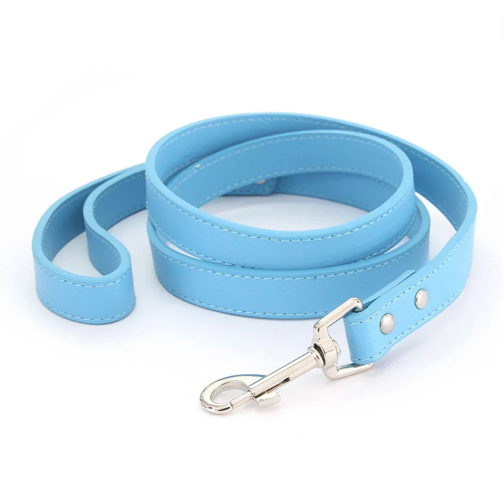 16 Colors Dog Leash Soild Color Leather Pet Walking Training Leads for Small Medium Dogs Cat in Collar and Harness 120Cm