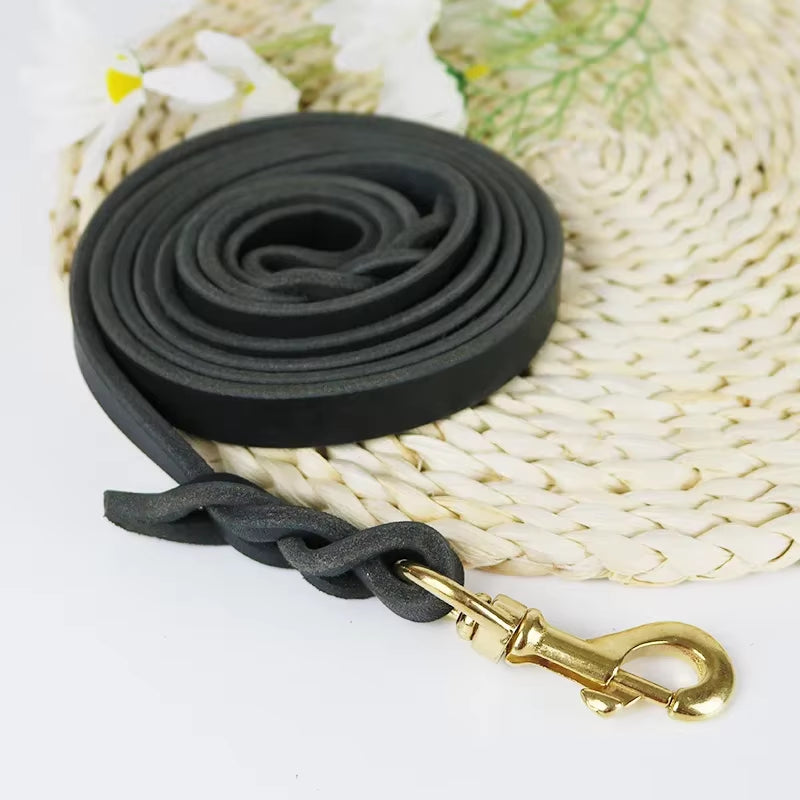 Genuine Leather Dog Leash Dogs Long Leashes Braided Pet Walking Training Leads Brown Black Colors for Medium Large Pet