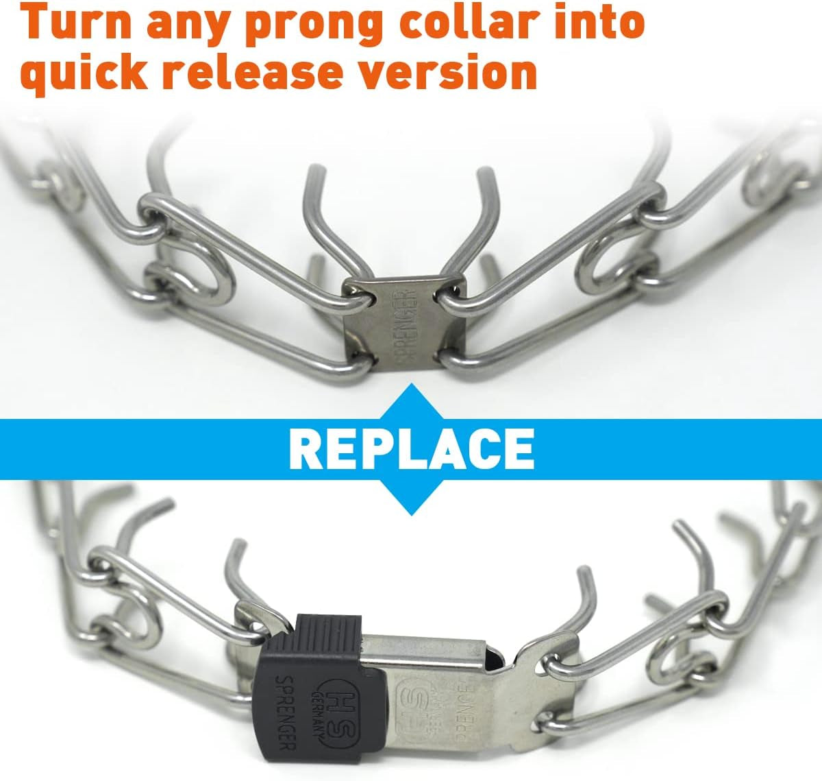 Cliclock Fastener Stainless Steel Buckle for Prong Dog Training Collar & Quick Release with Easy Buckle for Small Medium Large Dogs (2.25Mm)