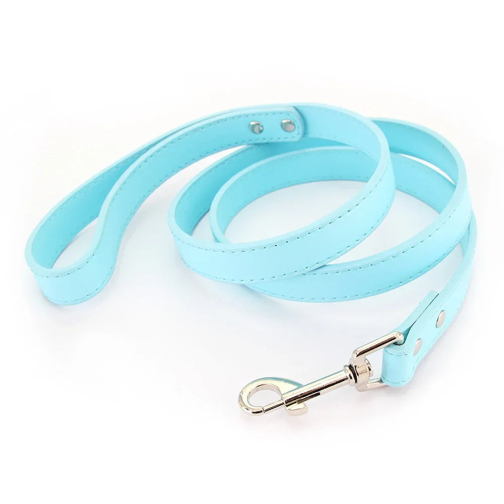 16 Colors Dog Leash Soild Color Leather Pet Walking Training Leads for Small Medium Dogs Cat in Collar and Harness 120Cm